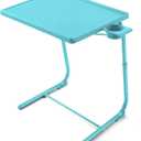 Adjustable TV Tray Table - TV Dinner Tray on Bed & Sofa, Comfortable Folding Table with 6 Height & 3 Tilt Angle Adjustments (Azure)