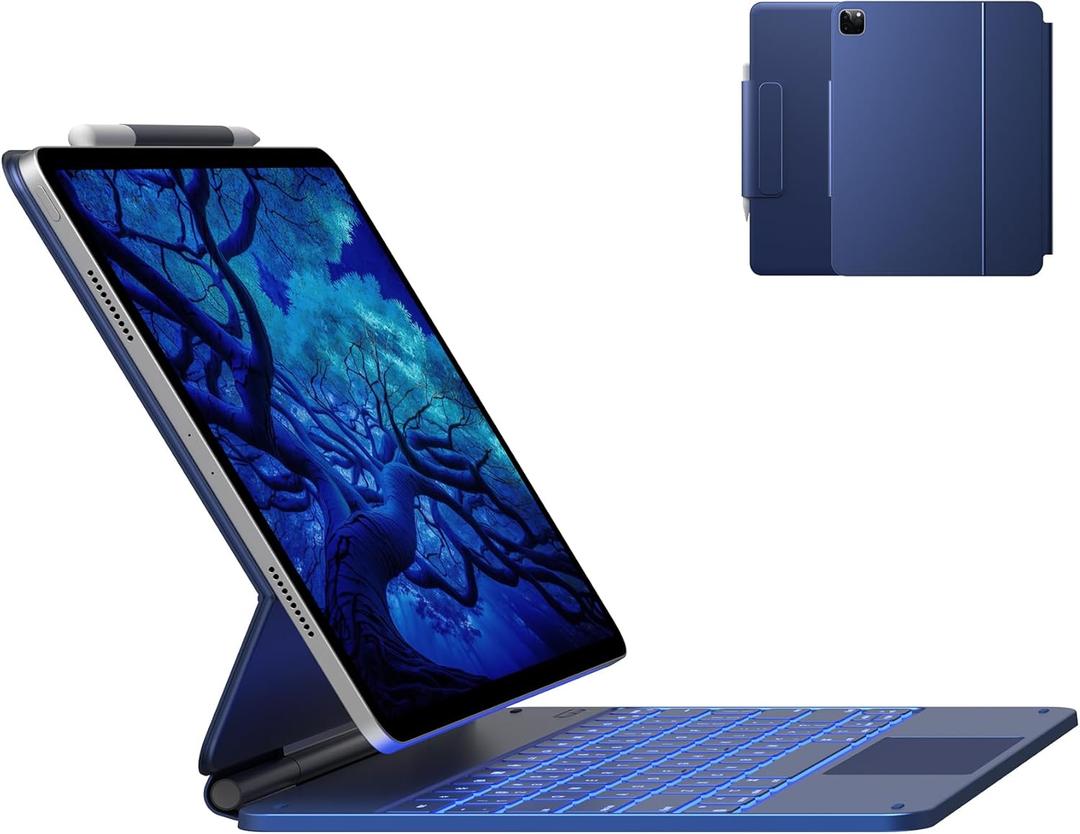 typecase Edge Keyboard Case for iPad Air 13"(M4/M3/M2, 2026/2025/2024) & iPad Pro 12.9"(6th/5th/4th/3rd Gen), Magic Keyboard with 11-Color Backlight, Multi-Touch Trackpad, Pencil Holder, Navy Blue