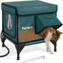 Outdoor Heated Cat House in Winter,Extremely Insulated & Weatherproof,Elevated Feral Cat Shelter with Waterproof Eaves & Escape Door for Outside Stray Barn Cat (Dark Green,S.) (16.7"L x 12.6"W x 17.7"H)