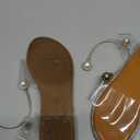 OYOANGLE Women's Pearl Decor Clear Straps Open Toe Flat Sandals Leather Outdoor Beach Sandals (6, Apricot)