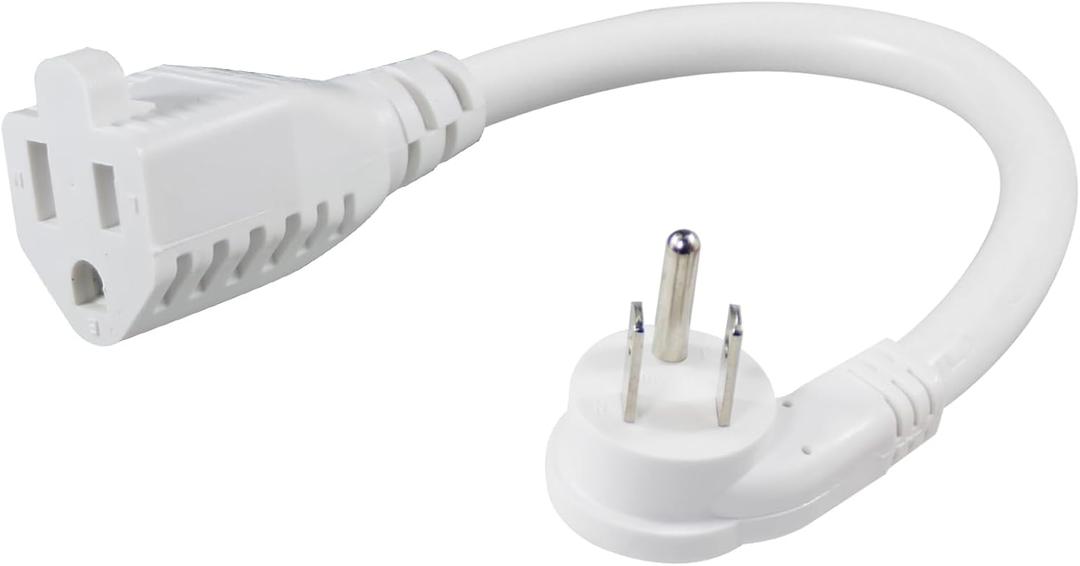 [1 Pack] Flat Wall Plug Short Power Extension Cord - 6inch Mini White Low Profile Flat Head Small Appliance Power Supply AC Cord, 1625W 16AWG Household 3 Prong Indoor Grounded Short Extension Cord
