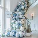 Dusty Blue White Balloon Arch Kit Double Stuffed Pastel Slate Blue White Matte Latex Balloon Garland for Baby Shower Birthday Bridal Wedding Mothers Day Party