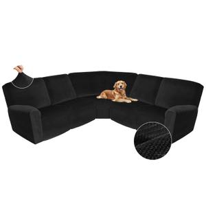 Arfntevss Sectional Recliner Couch Covers Velvet Corner Sectional Sofa Cover for Reclining Couch Stretch Soft L Shape Recliner Slipcover U Shaped Washable Protector (XL 5 Seat Cover, Dove Gray)