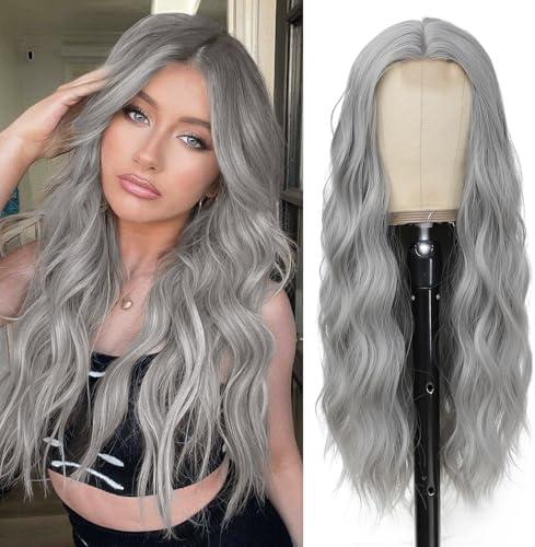 Amazon.com : YBYMCAI Grey Wig - Long Silver Wavy Wigs for Women Middle Part Gray 26 inch Natural Curly Synthetic Wig Heat Resistant Fiber Wigs for Daily Party Use : Beauty & Personal Care