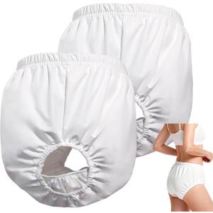 2-Pack Waterproof Reusable Adult Diaper Cover, M, for Women & Men | White Washable Adult Rubber Pants - Incontinence Protective Underwear,Leak-Proof Design Soft Noiseless Cloth-Like for Seniors