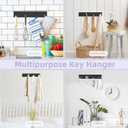 VIS'V Key Holder Wall Mount, Large Metal Self Adhesive Key Hanger with 4 Hooks, No Drilling, Extra Adhesive Strip, Black