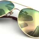 J+S Premium Military Style Classic Aviator Sunglasses, Polarized, 100% UV protection for Men Women (Gold Frame/Pink Mirror Lens)