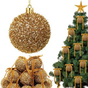 Wesiti 24 Sets 2.6 Inch Gold Glitter Christmas Ball Ornament Set 24 Sparkly Shatterproof Tinsel Ball Ornament with 24 Bow Sequin Hanging Xmas Tree Decoration Indoor Outdoor for Xmas Wedding Decor