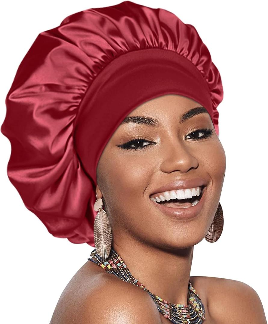 Adubor Silk Bonnet for Sleeping Women Men Double Layer Satin Bonnet for Sleeping Sleep Cap (Red) Adubor Silk Bonnet for Sleeping Women Men Double Layer Satin Bonnet for Sleeping Sleep Cap (Red)