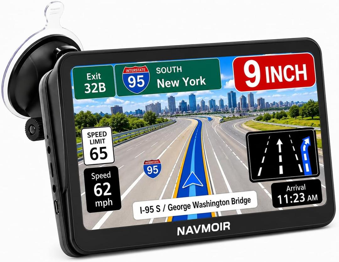 Truck GPS Navigation 9" for Truck & RV Drivers – Custom Routing by Size & Weight, Free Lifetime Map Updates, Voice Directions, Speed Alerts, Lane Assist, Offline GPS System