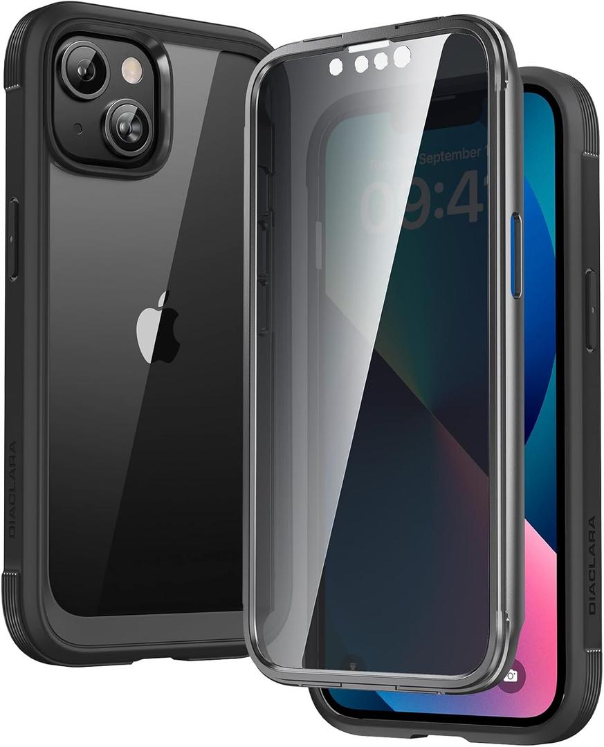 Diaclara Designed for iPhone 13 Case, Full Body Rugged with Built-in Touch Sensitive Anti-Scratch Screen Protector, Soft TPU Bumper Case for iPhone 13 6.1" (Privacy)