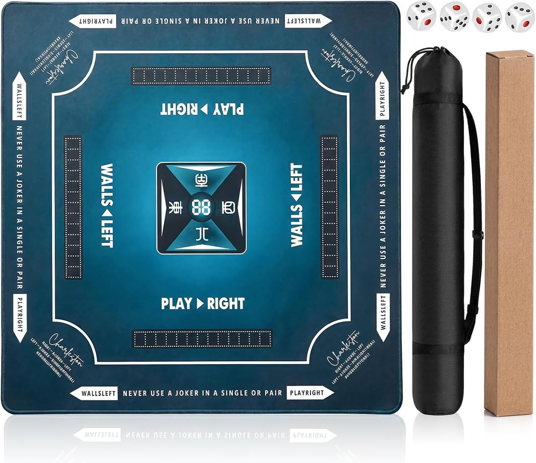 Rolled Shipping Mahjong Mat for Table 32.4''x32.4'', No Creases, Mah Jongg Mat with Carrying Bag for American Mahjong, Poker, Board Games, Card Games & Dominoes (Navy Blue)