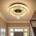Dia 16" Modern Crystal Chandeliers Chandelier Dimmable Flush Mount Ceiling Light for Bedroom Living Room Dining Room 3 Rings LED Lighting Fixtures Black