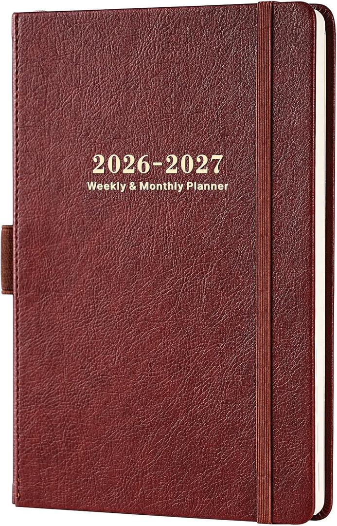 Planner 2026-2027 - Academic Planner 2026-2027, Weekly and Monthly Planner with Stickers, Faux Leather Cover, Jul. 2026 - Jun. 2027, 5.75" X 8.25", 26-27 Yearly Planner, Premium Paper, Pen Holder, Inner Pocket and 44 Notes Pages (red)