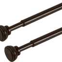 2 Pack Spring Tension Curtain Rod 22 to 36 Inch, 1/2" Diameter, Adjustable Cafe Curtain Rod for Window, Tension Rods No Drilling (Bronze)