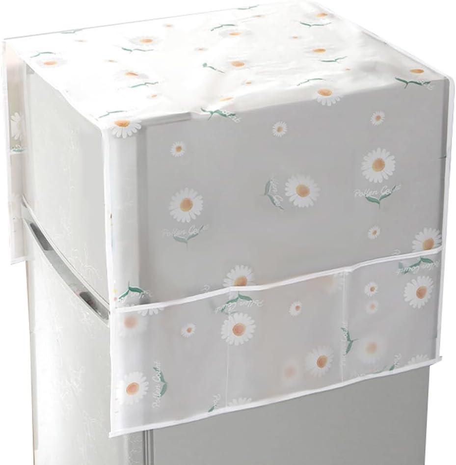 CREATCABIN Refrigerator Dust Cloth PVEA Dustproof Fridge Top Cover Multi-Purpose Washing Machine Waterproof Cover with Side Storage Pockets for Kitchen Appliance Protector Daisy Flower 51 x 21.3 Inch