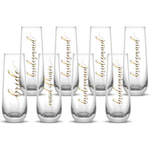 LADY&HOME Bridesmaid Stemless Champagne Flutes Set of 8, 10oz Bride Wine Glasses for Bachelorette Party Weddings(Bridesmaid)
