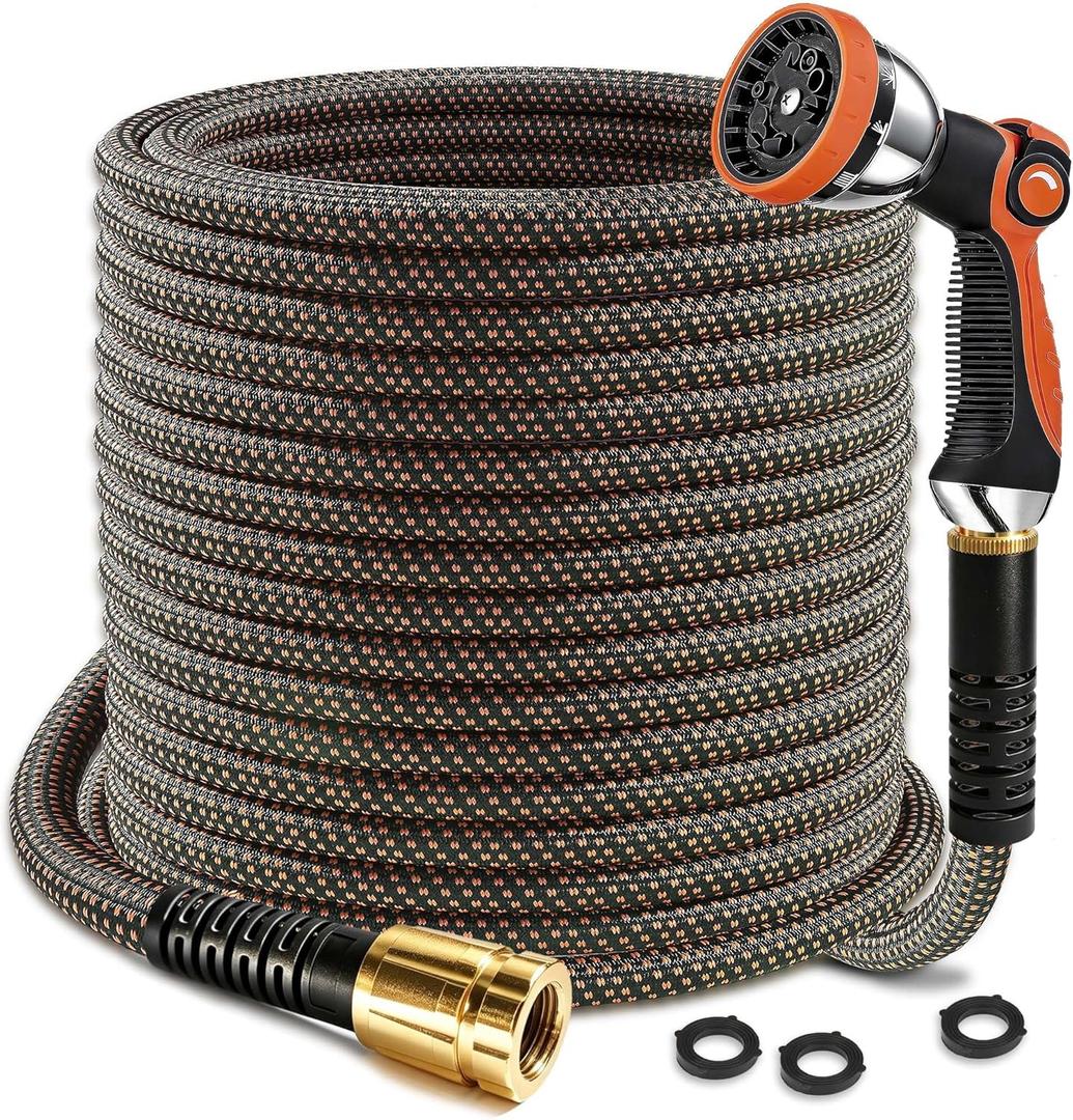 Garden Hose 50ft, Lightweight Kink-Free Water Hose, Non-Expanding Flexible Outdoor Hose with Aluminum Fittings, Abrasion Resistant & Easy to Store for Yard, Lawn, Car Washing, Watering