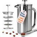 Ziruma Non-Toxic French Press, Surgical Stainless Steel Coffee Press, Plastic-Free, Heavy Metal-Free, No Endocrine Disruptors, 34 Oz, Double Wall, 4-Layer Filter, Portable Coffee Maker