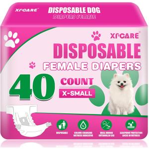 XPCARE 40 Count Disposable Female Dog Diapers, Super Absorbent, Leak Proof, Dog Diapers,Dog Period Diaper Female, for Incontinence, Estrus Female Dogs (X-Small)