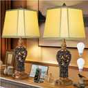 32'' Tall Rustic Vintage Table Lamps Set of 2 with Night Lights - Bedside Lamp with Faux Silk Shades for Bedroom and Living Room with 2 USB Charging Ports,Rustic Lamps for Living Room(Bulb Included)