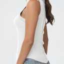 Womens High Neck Tank Tops Sleeveless Ribbed Exposed Seam Curved Hem Slim Fit Fashion Summer Top Shirts (White, S)