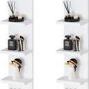 4 Tier White Lack Shelf Vanity Wall Shelf with 10 Crystal Hooks - Multi-Functional Storage for Makeup, Jewelry, Plants, Awards & Display (L7.1 x W5.5 x H30.7) (2)