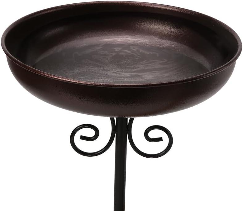 Small Metal Bird Baths for Outdoors, 10" Dia Bowl with Stake Birdbaths Garden Yard Lawn Decor Dark Brown