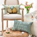 AVOIN colorlife Easter Bless Our Nest Rabbit Easter Eggs Blue Throw Pillow Covers, 12 x 20 Inch Home Sweet Home Eucalyptus Leaves Cushion Case Decoration for Sofa Couch Set of 4
