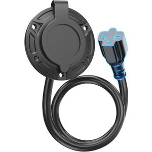 20A 125V AC Port Plug,12AWG Heavy-Duty RV Shore Power Inlet Plug with 5-in-1 T-Blade Adapter & 16'' Extension Cord,Waterproof AC Power Inlet Socket Outlet Box Integrated Outdoor Electrical Receptacle