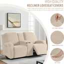 KinCam Loveseat Recliner Covers with Middle Console Slipcover, Recliner Sofa Covers 2 Seat Couch Cover Stripe Jacquard Furniture Protector Covers with Elastic Bottom for Kids, Pets (Vanilla)