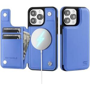 for iPhone 13 Pro Max Wallet Case with Card Holder Compatible with Magsafe Kickstand RFID Blocking Flip Cover Credit Card Slots PU Leather Men Women Phone Case for Apple 13 ProMax, Purple Blue