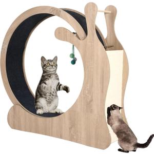 Large Cat Running Wheel, Cat Wheel for Indoor Cats 37.5" Inner Diameter Wood Pet Treadmill with Scratching Board and Playing Balls Quiet Cats Wheel Exerciser Natural Wood