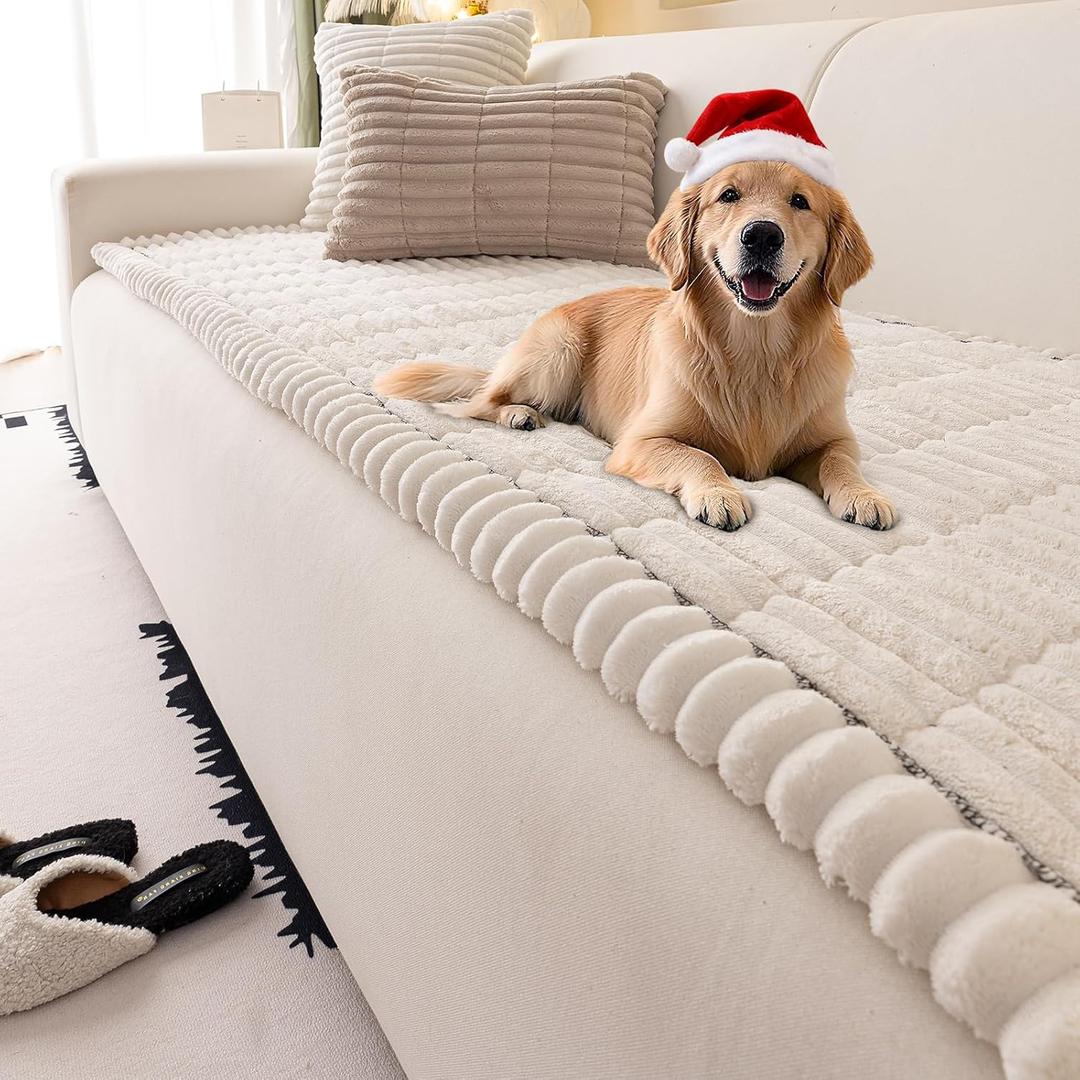 Couch Cover for Dogs Washable,Non Slip Fuzzy Durable Couch Covers for 3 Cushion Sofa Pet Friendly Sofa Cover Dog Thick Soft Slipcovers Protector Couches Mat Bed (White, 27.6" x 59"/70 x 150cm)