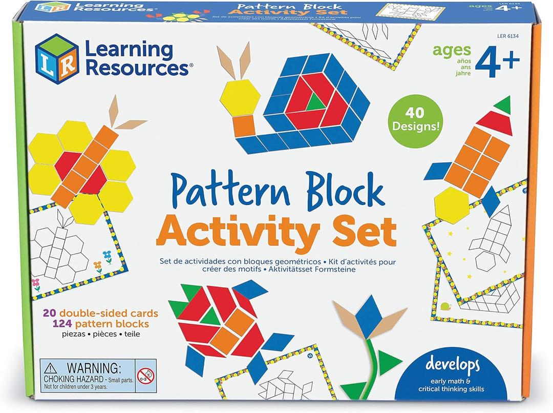 Learning Resources Pattern Block Activity Set, 20 Double-Sided Cards, Ages 4+