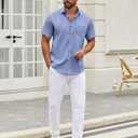 COOFANDY Mens Short Sleeve Casual Button Down Shirts Summer Untucked Dress Shirts with Pocket (Blue)