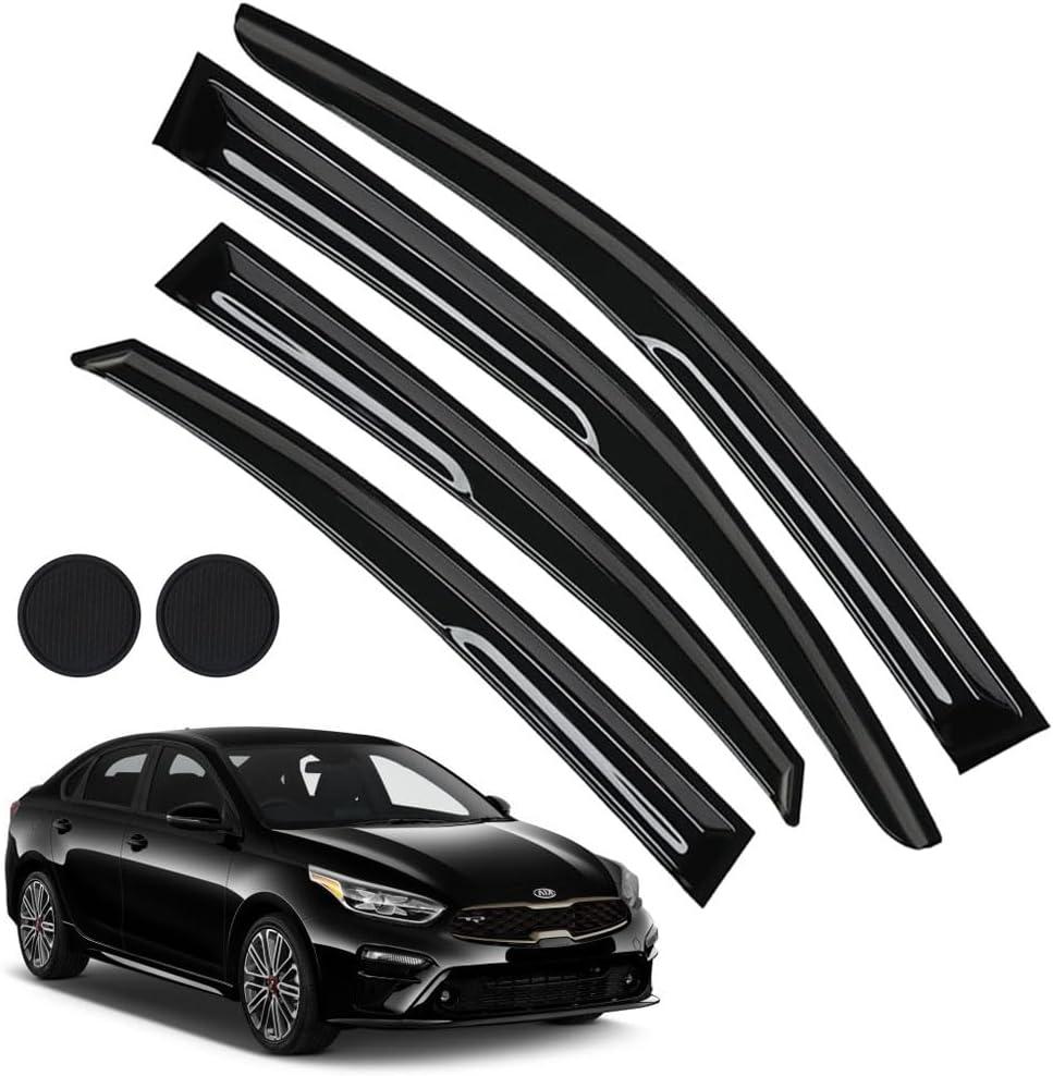 Rain Guards for Kia Forte 2019-2023, Tape-on Side Window Deflectors for Kia Forte, Window Visors for Kia Cars, for Kia Car Accessories 4 Rain Guards 2 Car Coasters