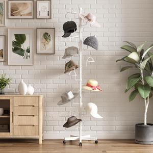 Hat Rack with 15 Circular Hooks Floor Hat Stand,White