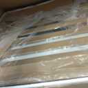 24KF Large Square Upholstered Tufted Linen Ottoman Coffee Table, Large Footrest Ottoman with Solid Wood Shelf-Ivory