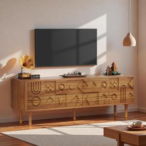 YITAHOME Mid Century Modern TV Stand for up to 80 Inch TV, Walnut, 70"