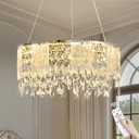 20 inch Chrome Crystal Chandelier, Modern LED Chandelier, 3CCT Dimmable Pendant Light Fixture for Dining Room Kitchen Bedroom Entranway Hallway