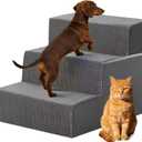 DUMOS Dog Stairs for Small Dogs, 3-Steps Non-Slip Balanced Indoor Foldable Dog Steps with Density Foam & Washable Cover, Cat Puppy Old Pet Stairs for High Bed, Couch, Sofa - Grey, 18" H