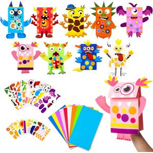 WATINC 9Pack Hand Puppet Art Craft - DIY Making Your Own Paper Sock Puppets Kits Wiggle Googly Eyes, Imaginative Early Learning Classroom Family Storytelling Games Pretend Party Supplies (Monsters)