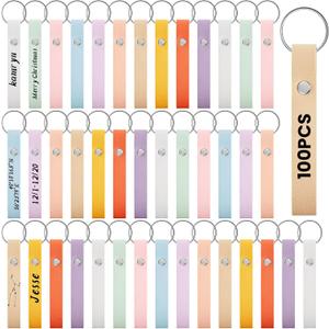 PU Leather Keychain Blanks Bulk Laser Engraving Blanks Keychain Kit with Key Rings for DIY Key Chains Craft (3.9 x 0.7 Inches, Bright Colors)