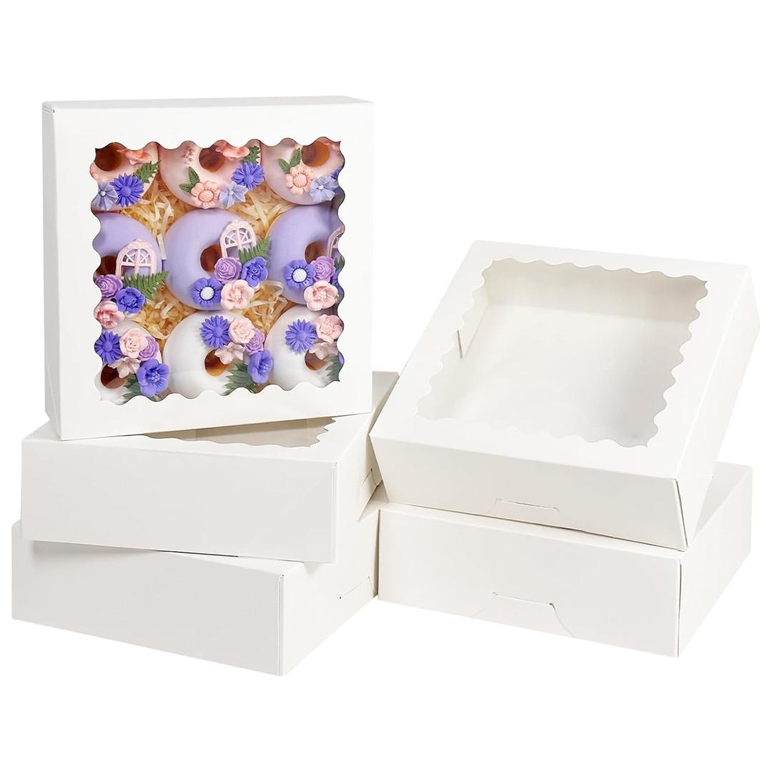 Bakepacker 36pcs White Pie Boxes 9x9x2.5 inches Easy Assemble Macaroon Cookie Boxes Bakery Boxes with Window for Bakery (Auto-pop Up)