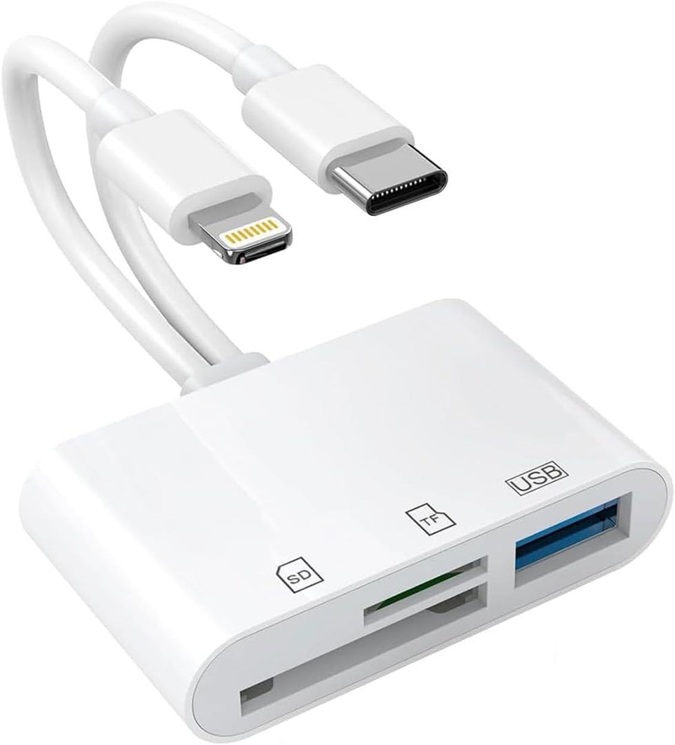 USB SD Card Reader SD Card Reader for iPhone, MBODMI USB-C & Lightning Dual Port Connectors,Digital Camera Adapter to iPhone USB C, Memory Card Reader Supports SD/Micro SD/USB 3.0 No App Required
