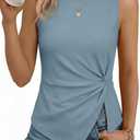 BLENCOT Women's Casual Sleeveless Twist Knotted Front Summer Tops Mock Turtleneck Asymmetrical Hem Y2K Top (Blue, S)