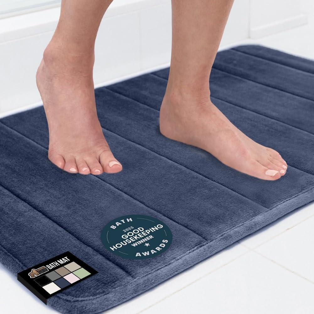 GORILLA GRIP Memory Foam Bath Mat, Soft Absorbent US Designed Bathroom Rug, Gripping Dots Machine Washable Bathmat, Cushioned Floor Mats, Shower Sink Rugs Room Dcor Accessories, 42x24 Navy Blue