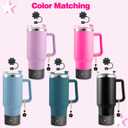 Accessories for Stanley Cup,2Pcs Silicone Flower Straw Cover Caps 10mm Glitter Black Straw Toppers,1Pcs Cute Handle Charm and 1Pcs Bling Silicone Boot Sleeve for Stanley 30&40oz Tumbler