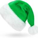 Santa Hat for Adults, Green Plush Santa Hats Velvet Christmas Hat for Home Decoration Party Supplies, Pack of 11